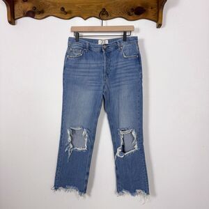 We The Free People Maggie Mid Rise Straight Jeans Button Fly Light Stone Wash